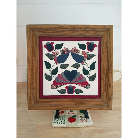 Large Floral Quilted Fabric Birds on Flowers Wall Hanging Picture Wood Frame Art